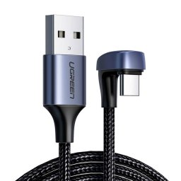 Angle cable USB2.0 Male to USB-C 3A, 2m (black)