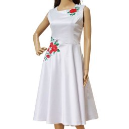Rochie de mireasă sau cununie civilă, midi din tafta albă - LLDJ501042