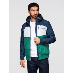 Ombre Lightweight colorful men's sports jacket with fleece - green and navy blue