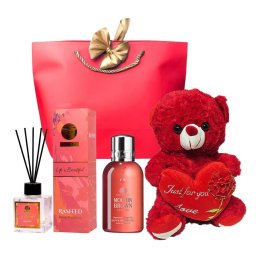 Set Gentle Moments cu ursulet, parfum de camera si gel de dus in punga cu funda