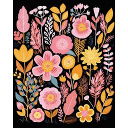 Set pictura pe numere, cu sasiu, Flori traditionale, 40x50 cm