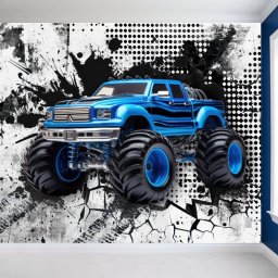 Fototapet 3D Masina Off-road Albastra cu Fundal Abstract CGN7 (Alege materialul: : Autocolant Perete Laminat Lucios)