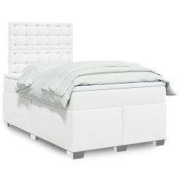 Pat box spring cu saltea, alb, 120x200 cm, piele ecologica GartenMobel Dekor