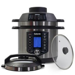 MultiCooker Salente Ario II, 1500W, 6L, gatire sub presiune, control digital, 63 programe, 11 moduri de gatire, Timer, Negru