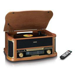 Pick-up retro Lenco TCD-2551WD din lemn cu Bluetooth®, radio AM/FM, codificare USB, CD player, casetofon, difuzoare incorporate, Lemn