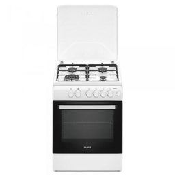 SM664APGS, 4 Arzatoare gaz, 1 Wok, Cuptor gaz, Aprindere electrica plita si cuptor, Timer, Grill, Alb