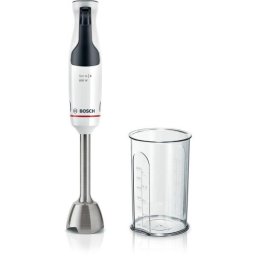 Mixer vertical Bosch ErgoMaster MSM4W410, 800 W, cutit 4 lame si functie antisplash, cuplaj ceramic, picior mixare inoxidabil, pahar de masurare, Alb/ antracit