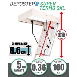 Scara pod DEPOSTEP SUPER TERMO SXL chepeng pod pliabil din lemn, maner telescopic, H max 330 cm