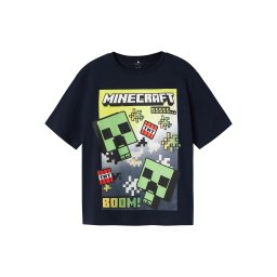 NAME IT Tricou 'NKMMus Minecraft' gri metalic / verde pin / roșu deschis / negru