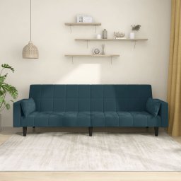 Canapea extensibila cu 2 locuri, 2 perne, albastru, catifea GartenMobel Dekor