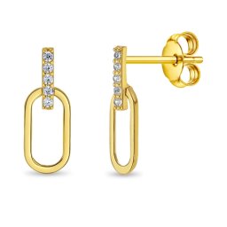 Cercei din Aur 14K pentru Adolescenti, model Agrafa cu Cubic Zirconia Transparent, inchidere cu Fluturas