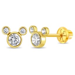 Cercei din Aur 14K pentru Copii, model Mickey Mouse cu Cubic Zirconia, inchidere cu Filet si Protectie