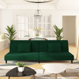 Canapea extensibila cu 2 locuri, 2 perne, verde închis catifea GartenMobel Dekor
