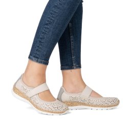 Pantofi de vara,piele naturala, Rieker N4299-60 cu velcro bej