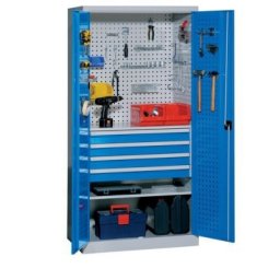 Dulap metalic de atelier cu 4 sertare, 195 x 95 x 60 cm, gri/albastru