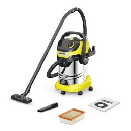 Aspirator umed-uscat WD 5 S V-30/5/22, 1.628-379.0, Aspirare umeda si uscata, rezervor de 30 L din otel inoxidabil, furtun de 2.2 m, 1100 W, functie de suflare, functie de curatare a filtrelor, Galben/Negru/Metal