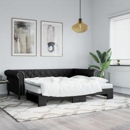 Pat de zi cu extensie, negru, 90x200 cm, piele ecologica GartenMobel Dekor