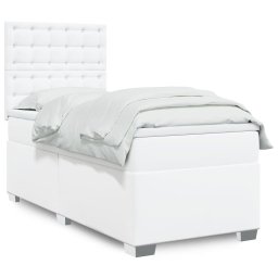 Pat box spring cu saltea, alb, 90x190 cm, piele ecologica GartenMobel Dekor