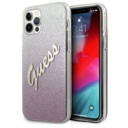 Husa Guess GUHCP12LPCUGLSPI iPhone 12 Pro Max 6.7" pink/pink hardcase Glitter Gradient Script