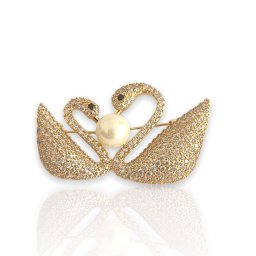 Brosa Two Gold Swans Cadou Esarfa Matase
