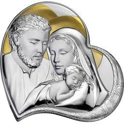 Icoana argintata Sacra Famiglia - Inima 3 (Dimensiune icoana: 11 x 11 cm)