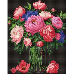 Set goblen cu diamante, cu sasiu, Splendoarea bujorilor, 40x50 cm