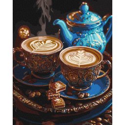 Set pictura pe numere, cu sasiu, Cafea si ciocolata - extra culori metalizate, 40x50 cm