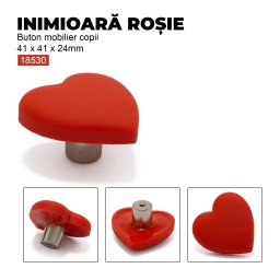 Buton mobilier copii Inimioara rosie, 41x41x24 mm