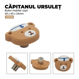Buton mobilier copii Capitanul Ursulet, 48x40x24 mm