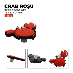 Buton mobilier copii Crab rosu, 75x63x24 mm
