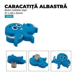 Buton mobilier copii Caracatita albastra, 51x48x24 mm