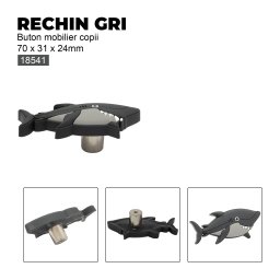 Buton mobilier copii Rechin gri, 70x31x24 mm