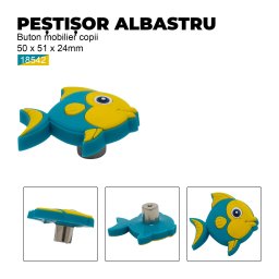 Buton mobilier copii Pestisor albastru, 50x51x24 mm