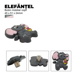 Buton mobilier copii Elefantel, 45x51x24 mm