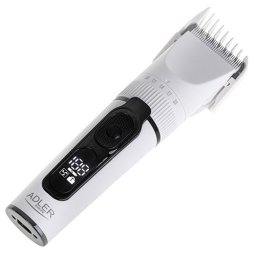 Aparat de tuns ADLER, ecran LCD, rezistent la apa IPX6, titan cu ceramica, 6 piepteni, multicolor, 2000mAh, Alb