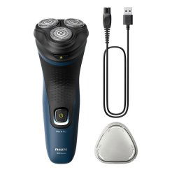 Aparat de ras PHILIPS Shaver Seria 1000 S1151/00, barbierit umed si uscat, fara fir, capete flexibile, lame autoascutire, 40 min, capac de protectie, Albastru-Negru