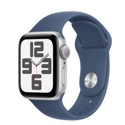 Smartwatch Apple Watch SE (2024), GPS, Carcasa Silver Aluminium 40mm, ecran LTPO OLED, 32GB, curea silicon Denim Sport Band - M/L, Argintiu/Albastru