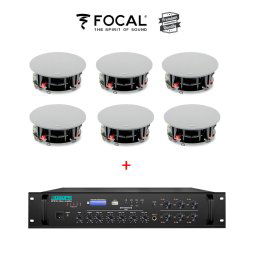 Sistem Sonorizare Premium 90W cu 6 boxe tavan FOCAL ICW 5-T si DSPPA MP310U, Bluetooth, 100V