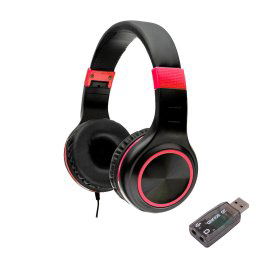 CASTI Spacer, cu fir, standard, utilizare multimedia, microfon pe fir, pliabile, banda ajustabila, conectare prin adaptor USB 2.0 sau Jack 3.5 mm x 2, rosu&negru