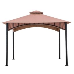 Pavilion gazebo din otel pentru gratar cu copertina Sunjoy LAURO 340cm x 340cm negru/bej A101011900