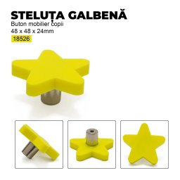 Buton mobilier copii Steluta galbena, 48x48x24 mm