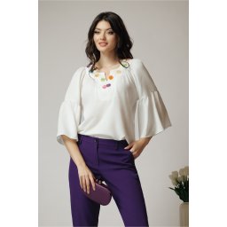Bluza eleganta din crep alba cu broderie florala colorata