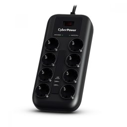 PRELUNGITOR CYBER POWER 8 x prize Schuko, 1.8m, 10A, 2 x USB 2.4A, cu intrerupator si protectie, LED-uri pt. indicare protectie si impamantare, black, P0820SUF0-DE