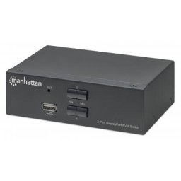 Switch Manhattan DisplayPort 1.2 KVM Switch 2-Port, 4K@60Hz, USB-A/3.5mm Audio/Mic Connections, Cables included, Audio Support, Control 2x computers from one pc/mouse/screen, USB Powered, Black, Three Year Warranty, Boxed