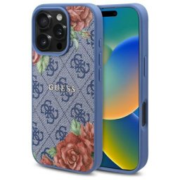 Husa Husa pentru iPhone 16 - Hardcase 4G Flower Print MagSafe (GUHMP16SP4ROPEMCB) - Blue