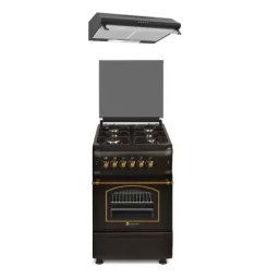 Pachet aragaz rustic si hota Studio Casa Verona Antico Nero, 50/ 55 cm, 4 arzatoare gaz, Cuptor gaz, Aprindere electrica, Gril electric, Negru