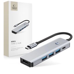 Hub adaptor Tech-Protect HB01 pentru dispozitive cu USB-C, 5-in-1 cu HDMI 4K 60Hz și PD 100W, space grey