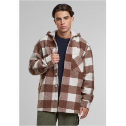 Big Check Hooded Shirt Jacket White Sand/Brown
