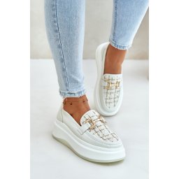 Women's leather moccasins on platform with gold decoration Vinceza light beige