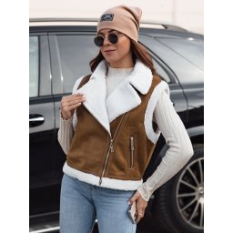 Kamizelka damska zamszowa z kożuszkiem WOOLZIP kamelowa Dstreet